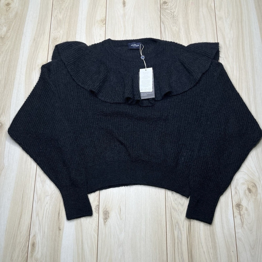 NEW Holebrook Sweden Madison Crew Kid Mohair Merino Knit Fringe Sweater Womens M